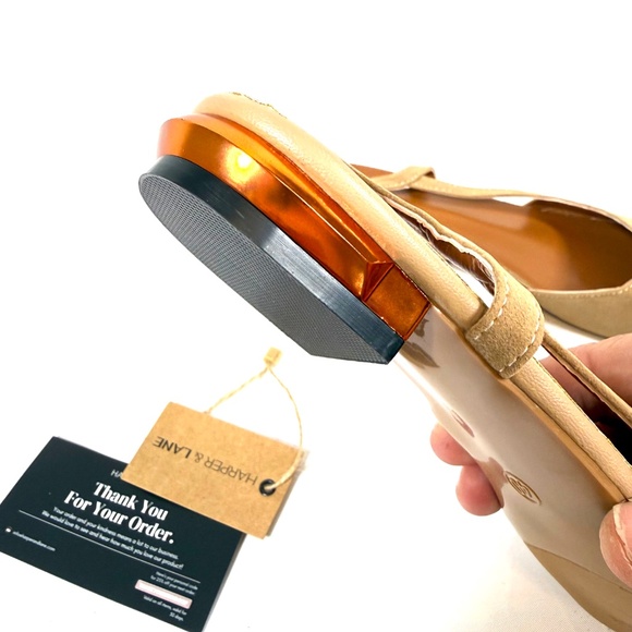 Harper & Lane Beige Suede Slingback Flats Gold Horsebit Low Heel Size 40 New - Picture 9 of 13